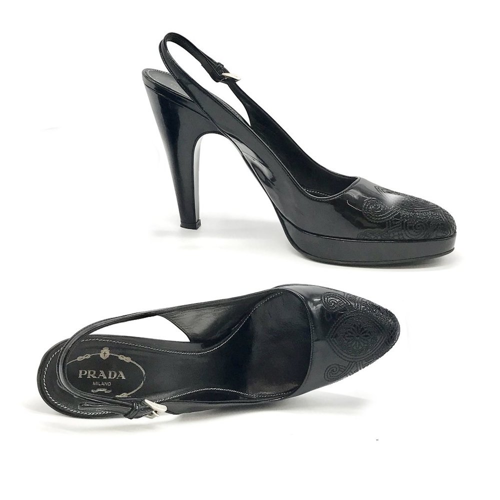Prada Embroidered Patent Leather High Heel Shoes